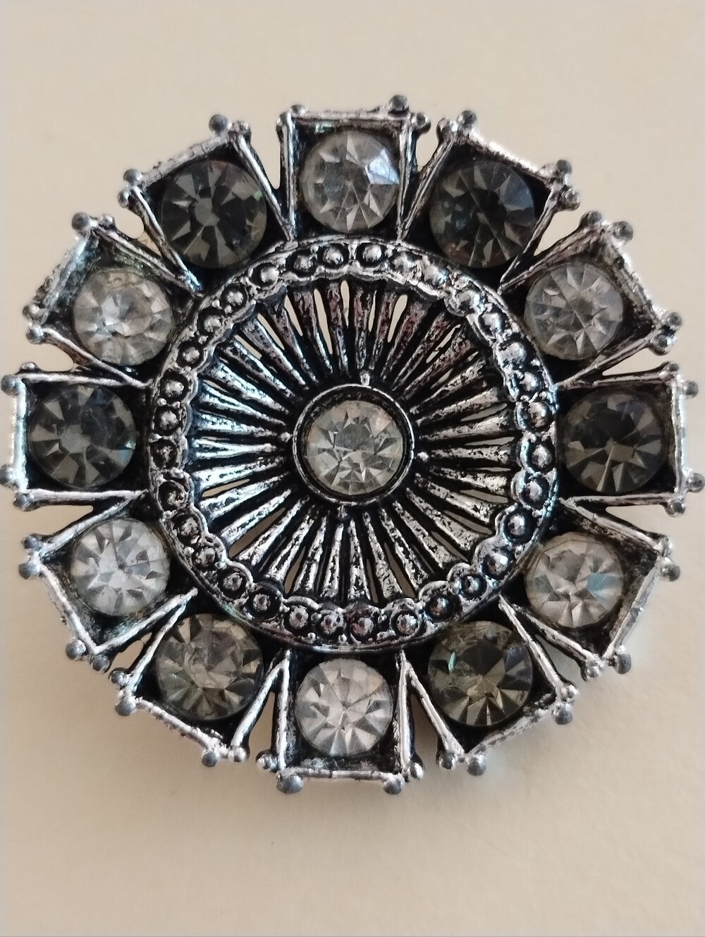 Vintage Mid-Century Modern Rhinestone Silver Tone Metal Brooch Pin
